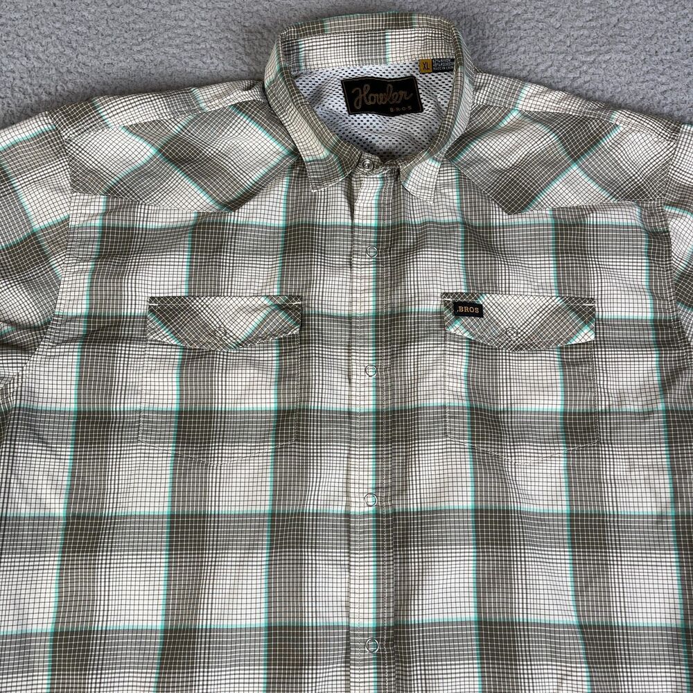 Howler Bros Pearl Snap Shirt Men XL Brown Blue Plaid Snap Huckberry Short Sleeve - Picture 2 of 13